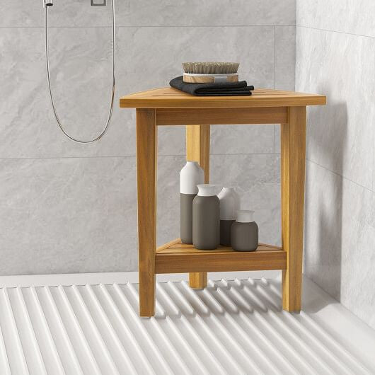 18 Inches Waterproof Shower Stool with Storage Shelf-1