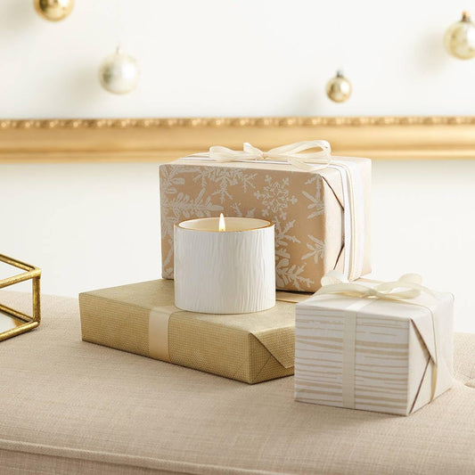 Frasier Fir Candle - Gilded Collection - Wood Grain Ceramic Design with 24-Karate Gold Rim - Mountain Fresh Fragrance (Petite, 6 Oz)