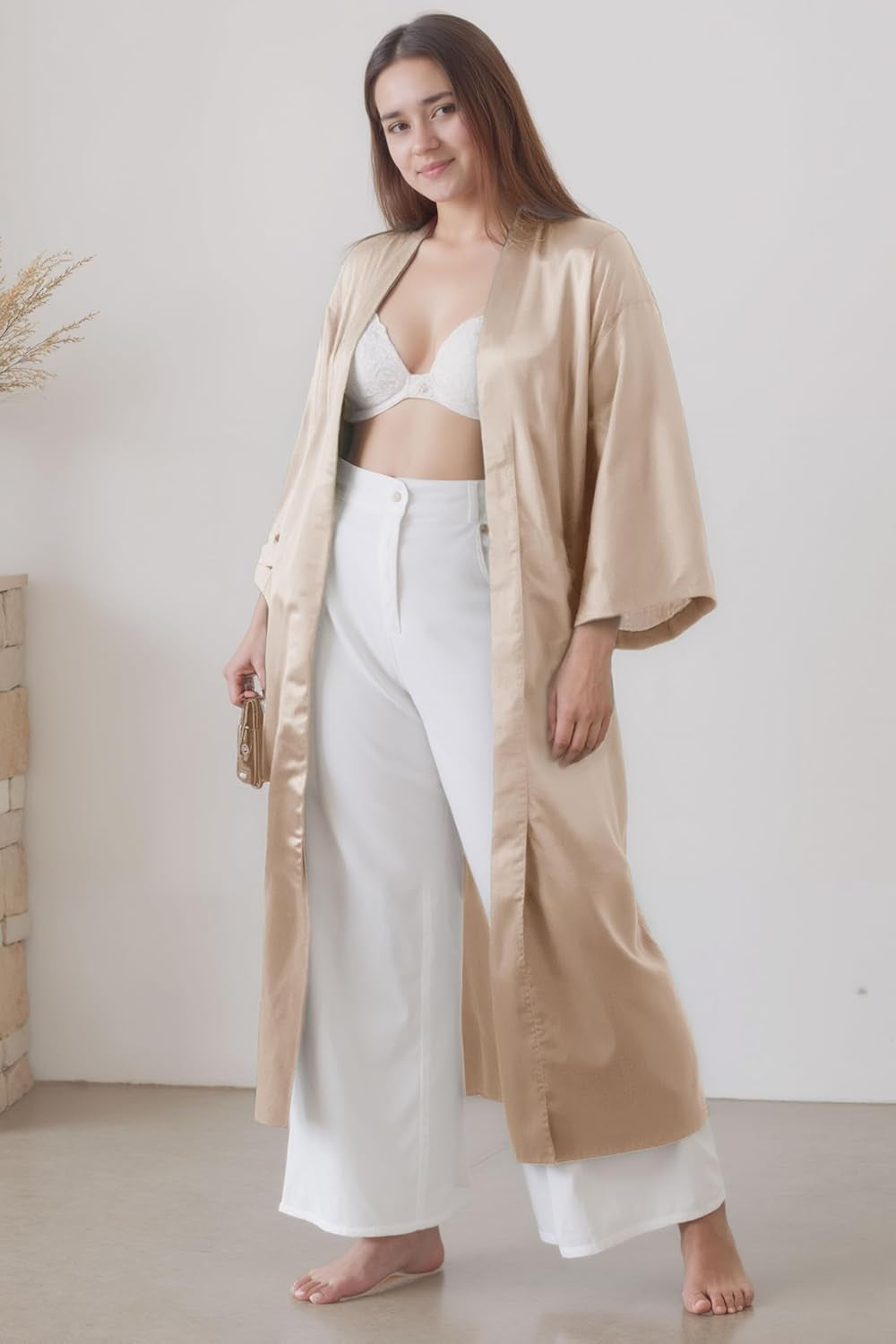 Women Long Silky Kimono Bathrobe