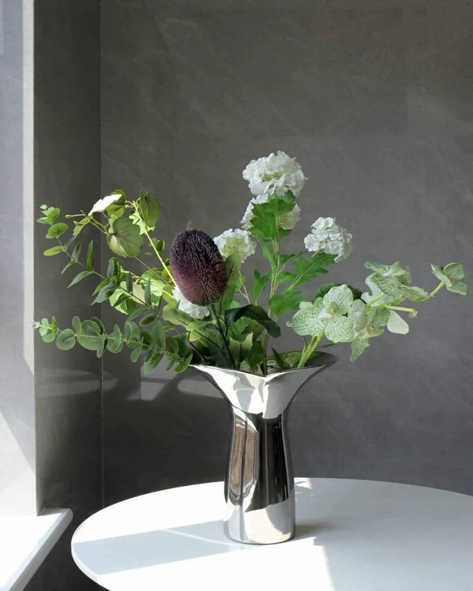 Handmade Modern Silver Bloom Vase, Ceramic Botanica Centrepiece Vase