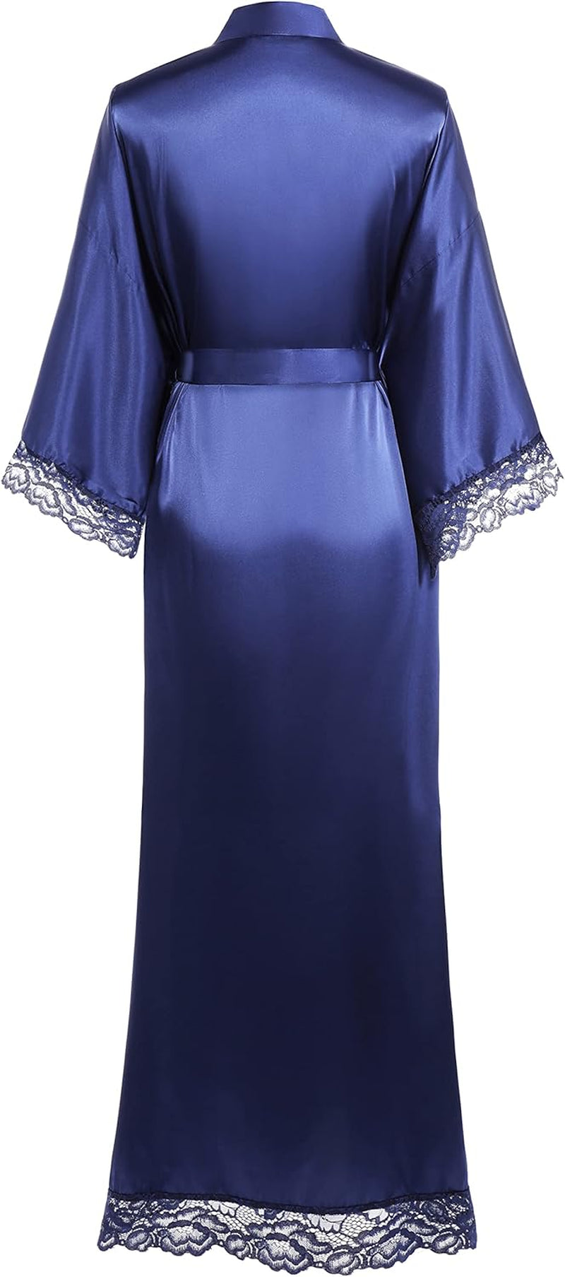 Satin Kimono Robe Silky Long bathrobe with Lace Trim