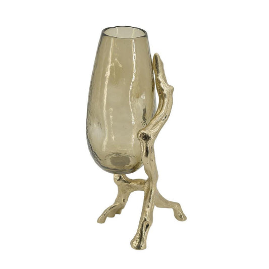18" Champagne Glass And Metal Table Vase-1