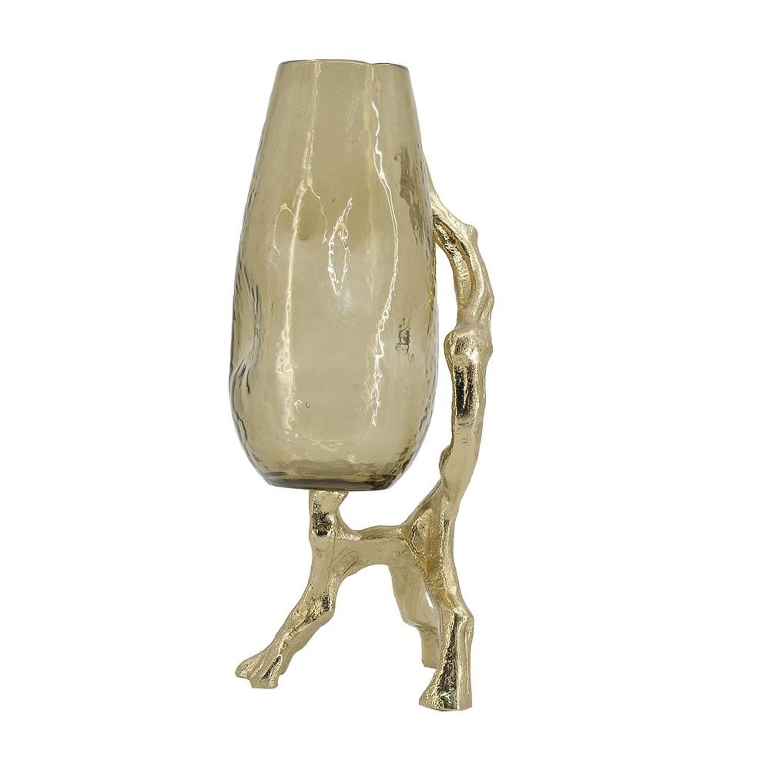 18" Champagne Glass And Metal Table Vase-3