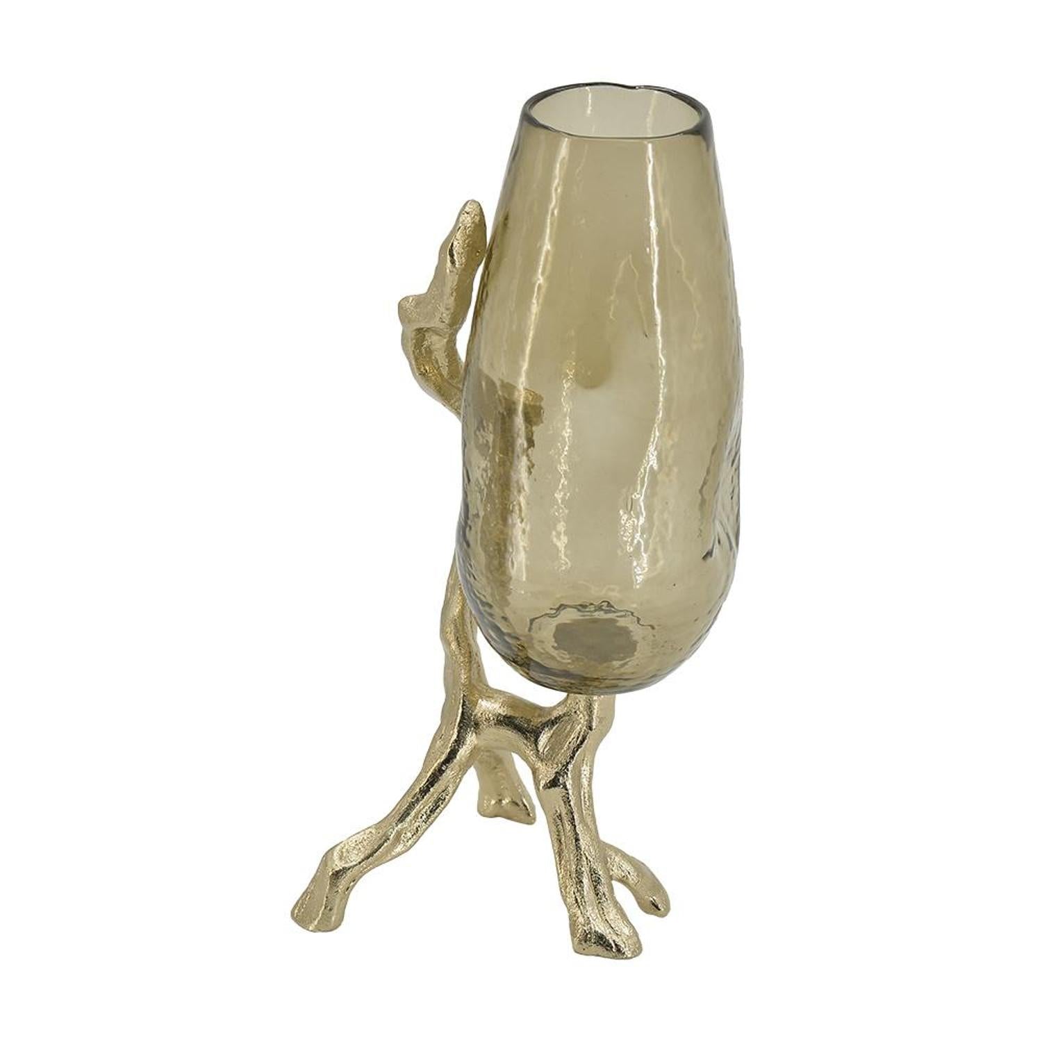 18" Champagne Glass And Metal Table Vase-5