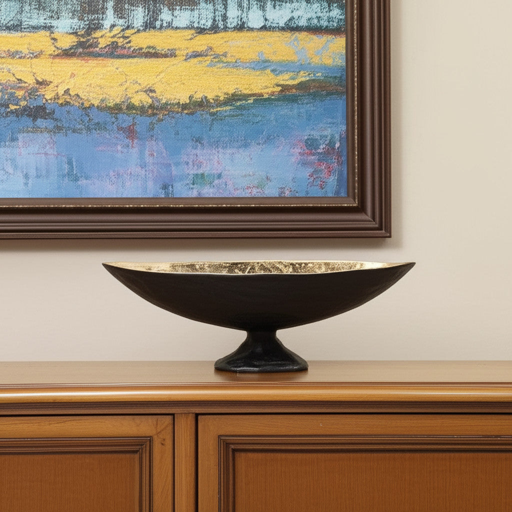 5" Black And Gold Oval Aluminum Table Vase-1