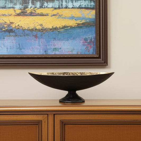 5" Black And Gold Oval Aluminum Table Vase-1