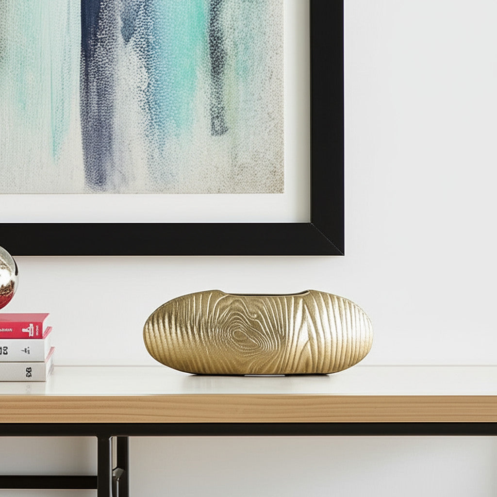 7" Gold Oval Aluminum Table Vase