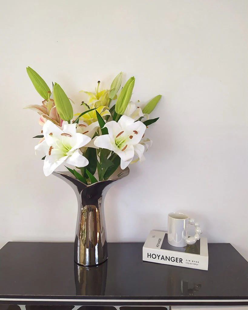 Handmade Modern Silver Bloom Vase, Ceramic Botanica Centrepiece Vase