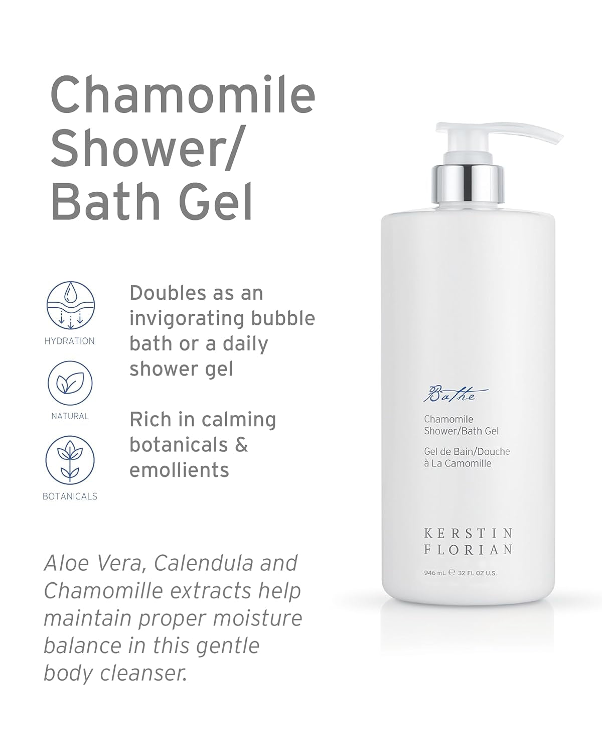 Chamomile Shower and Bath Gel | Aromatherapy Body Wash (13.5 Fl Oz)