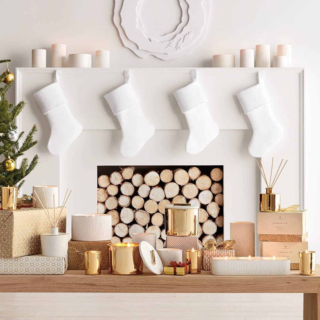 Frasier Fir Candle - Gilded Collection - Wood Grain Ceramic Design with 24-Karate Gold Rim - Mountain Fresh Fragrance  (Petite, 6 Oz)