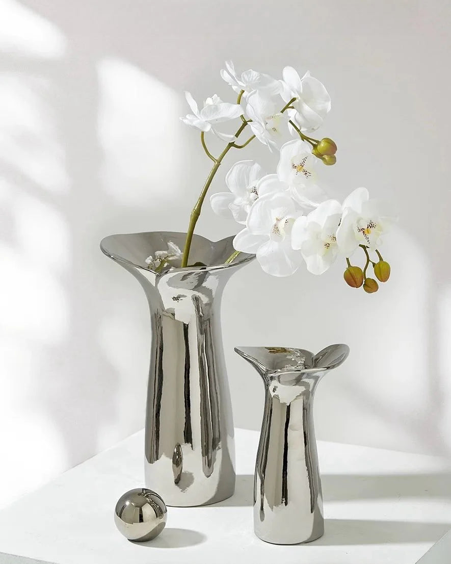 Handmade Modern Silver Bloom Vase, Ceramic Botanica Centrepiece Vase