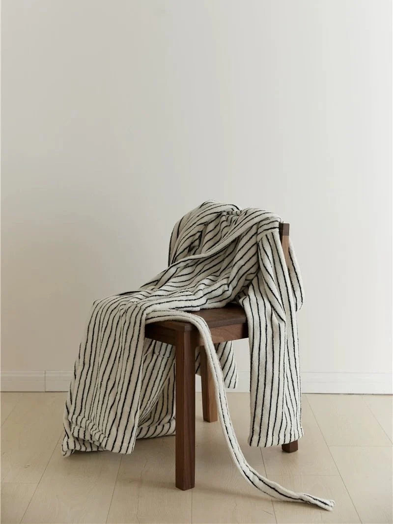 Retro 100% ORGANIC Long-Stapled Cotton Hooded Stripe Bath Robe