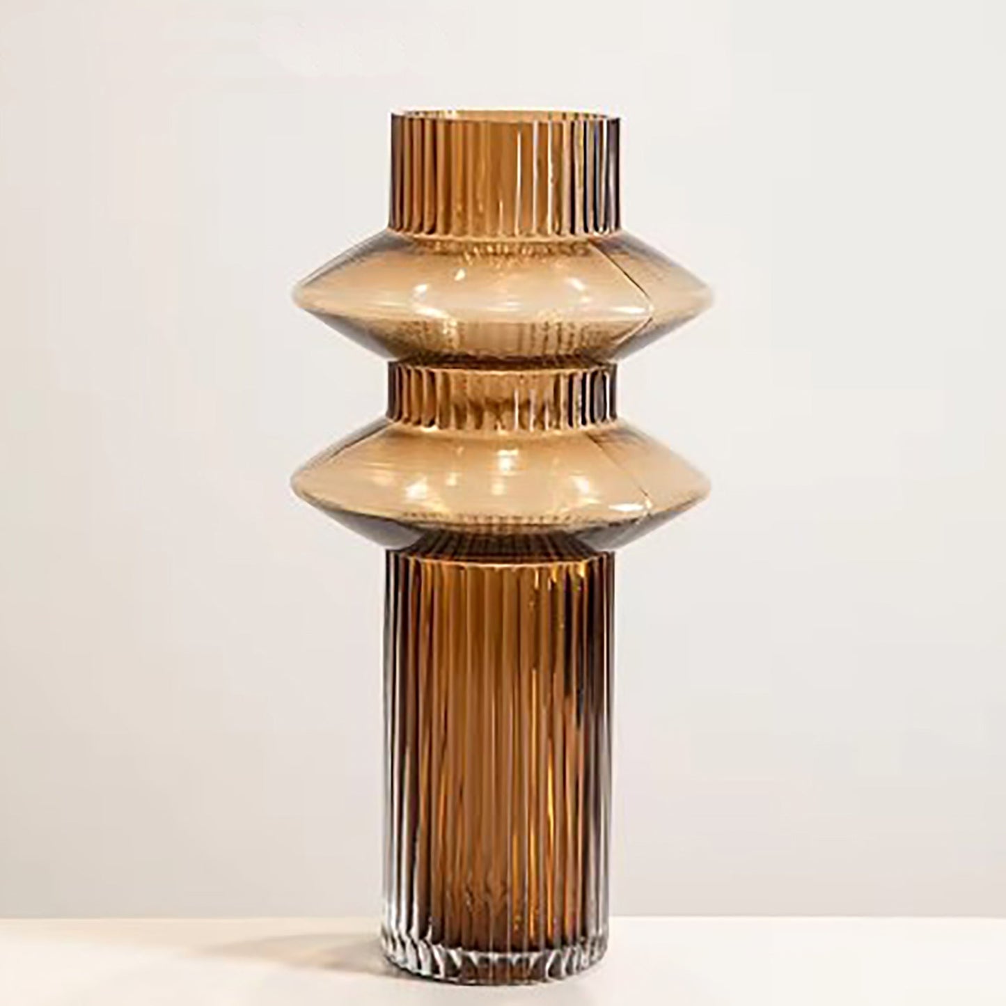 Ribbed Layered Tall Glass Vase-Large-Amber-1