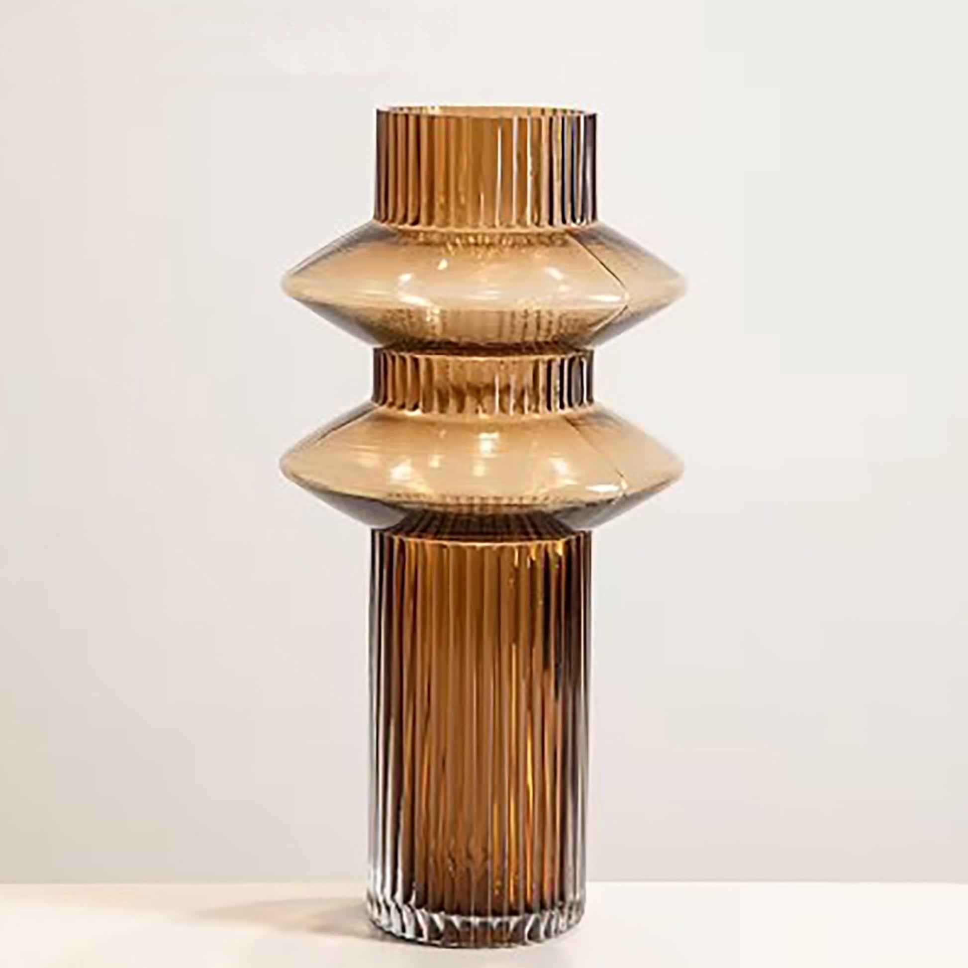 Ribbed Layered Tall Glass Vase-Large-Amber-1