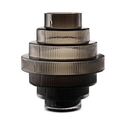 Ribbed Layered Wide Glass Vase-Large-Grey-0