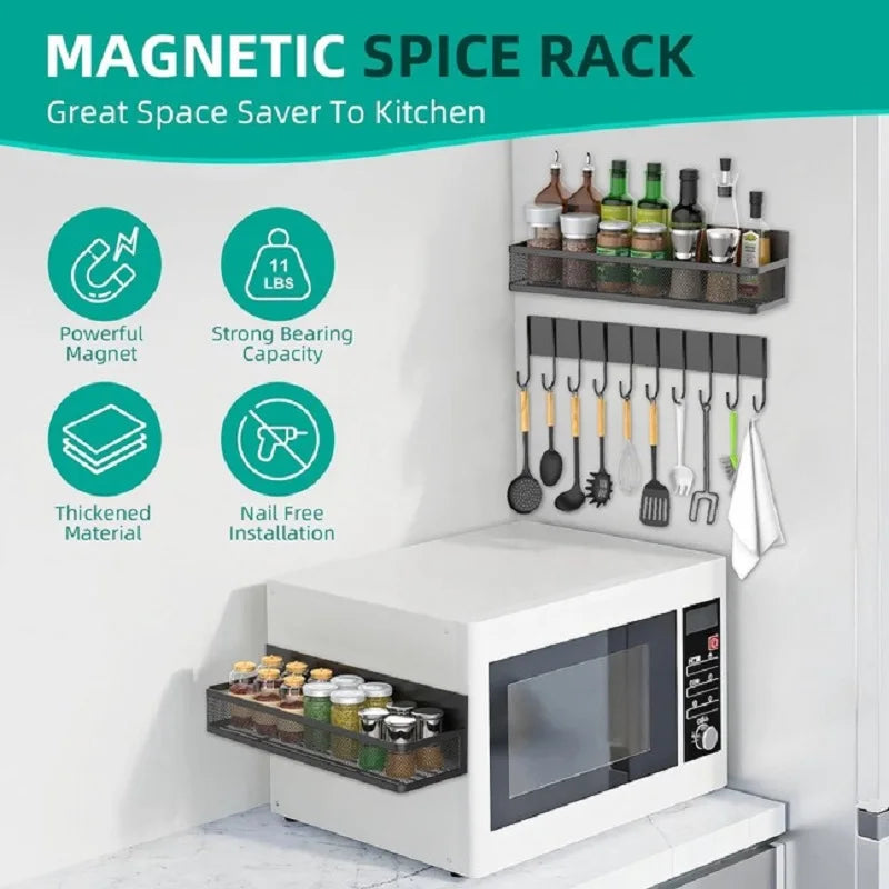 No-Drill Spice Rack Organizer | Heavy Duty Magnetic Kitchen Shelf for Fridge Side (15kg Capacity)