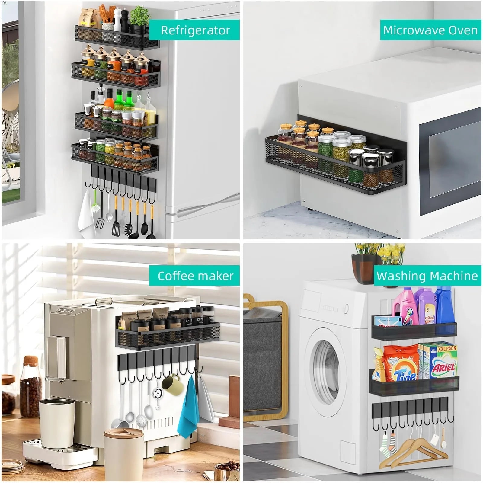 No-Drill Spice Rack Organizer | Heavy Duty Magnetic Kitchen Shelf for Fridge Side (15kg Capacity)