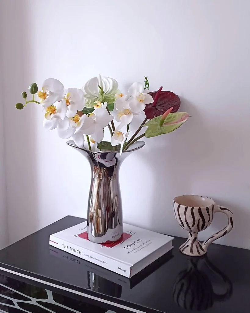 Handmade Modern Silver Bloom Vase, Ceramic Botanica Centrepiece Vase