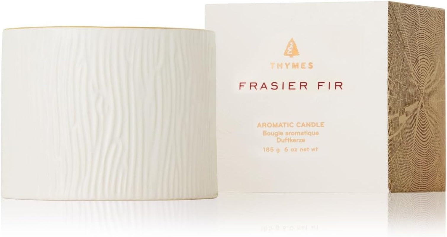 Frasier Fir Candle - Gilded Collection - Wood Grain Ceramic Design with 24-Karate Gold Rim - Mountain Fresh Fragrance  (Petite, 6 Oz)